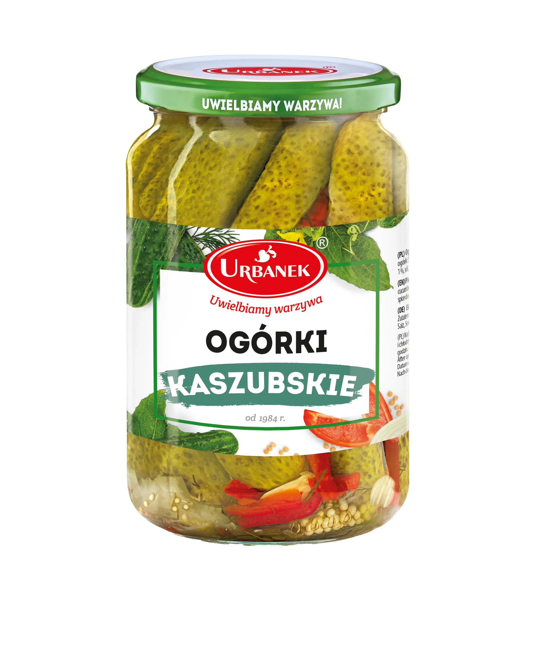 Rolnik Kaschuben-Gurken Ogórki Kaszubskie 680g Glas mit roter Paprika und Zwiebeln - polnische Konservengurken