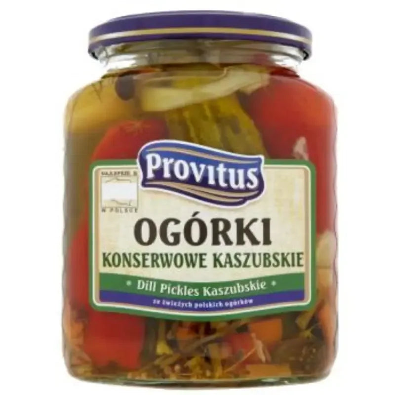 Provitus Ogórki Kaszubskie 300g Glas - polnische Gurken nach Kaschubischer Art mit Paprika und Zwiebeln