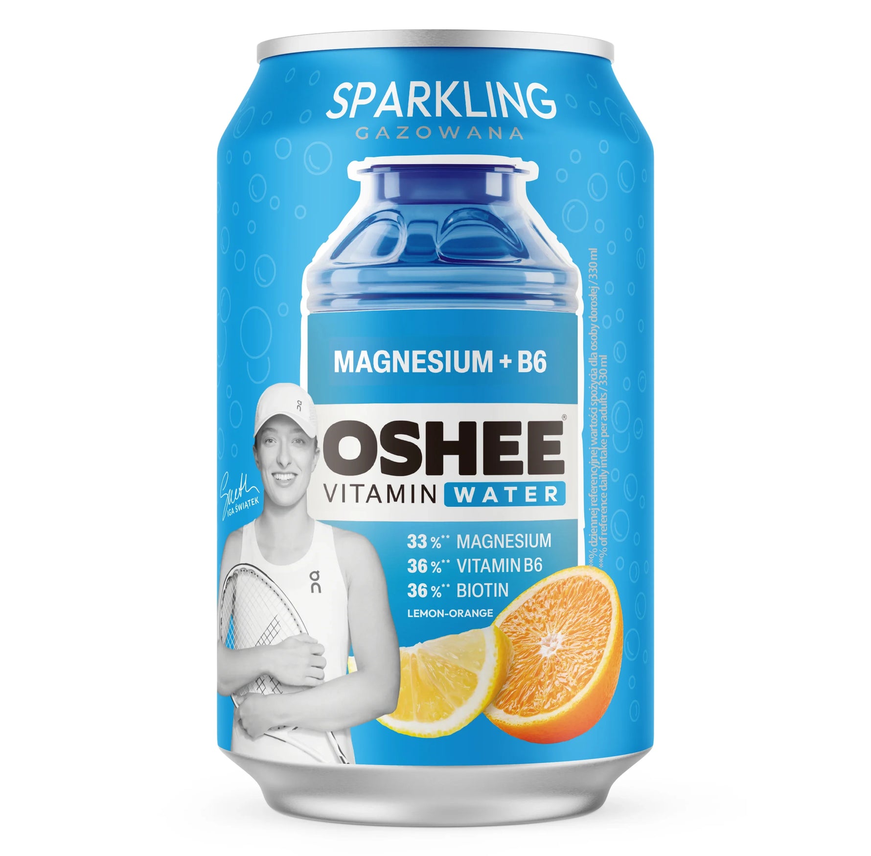 Oshee Vitamin Gaz Magnez+B6 330ml Dose - Erfrischungsgetränk mit Magnesium und B-Vitaminen, Zitronen-Orangen-Geschmack
