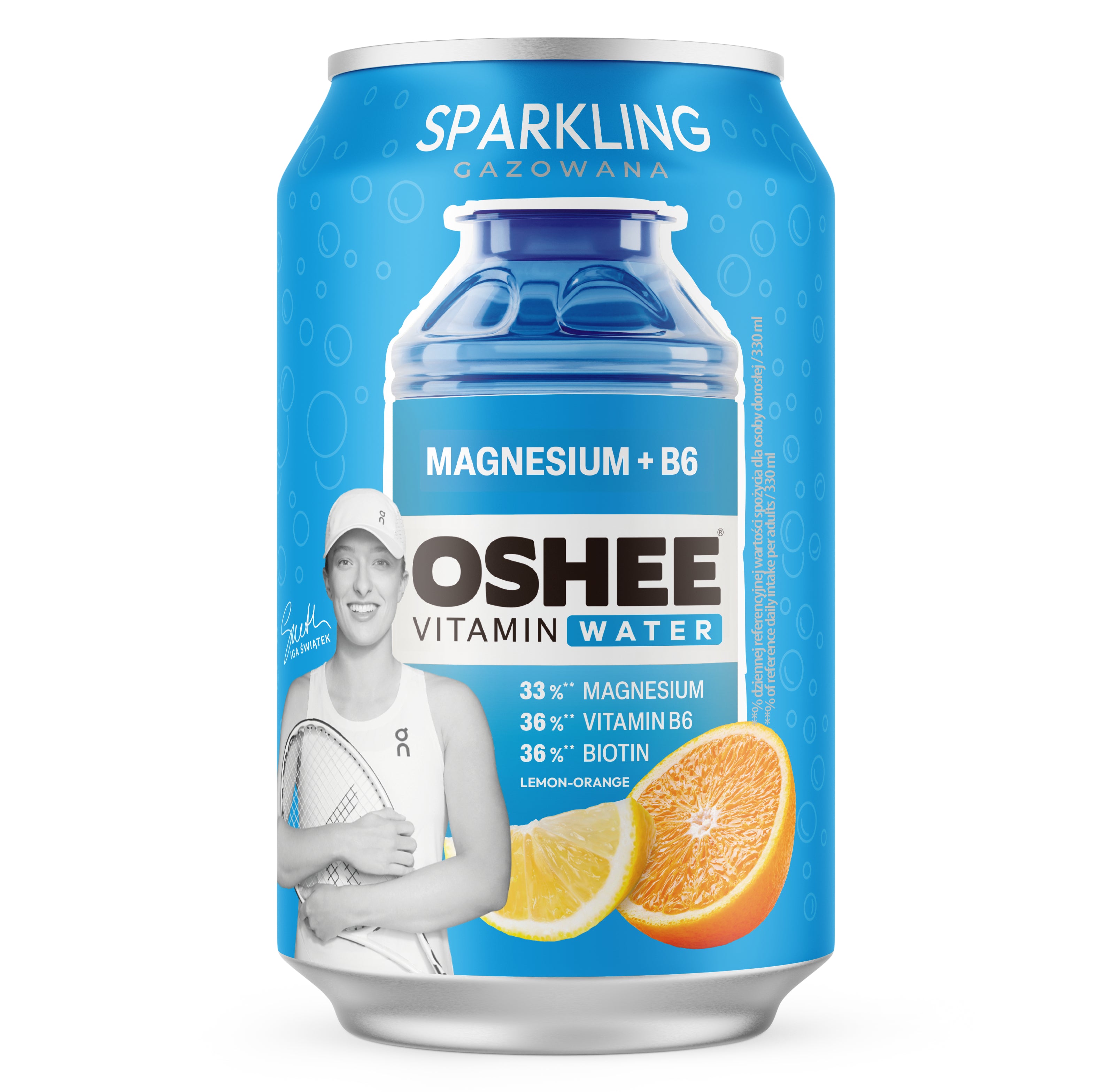 Oshee Vitamin Gaz Magnez+B6 330ml Dose - Erfrischungsgetränk mit Magnesium und B-Vitaminen, Zitronen-Orangen-Geschmack