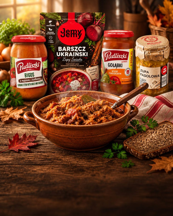 Polnische Fertiggerichte im Glas – Bigos und Gołąbki von Pudliszki, Barszcz von Jemy Jemy, Bohnensuppe von Mielczarek