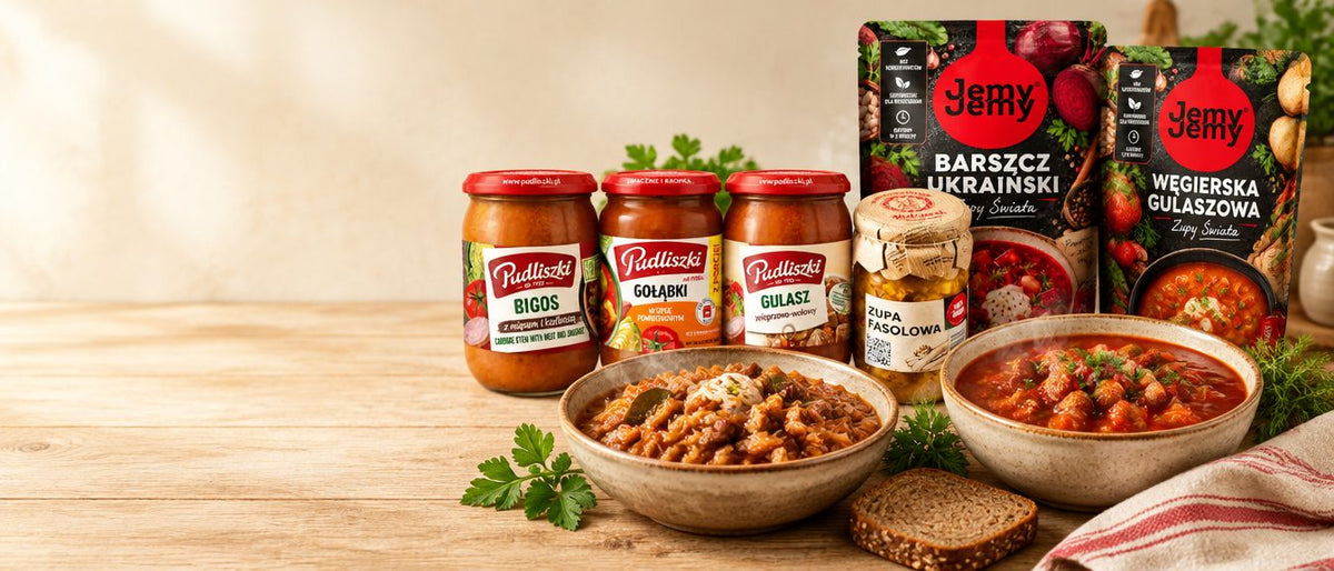 Polnische Fertiggerichte im Glas online kaufen – Bigos, Gołąbki und Gulasch von Pudliszki, Bohnensuppe von Mielczarek, Suppen von Jemy Jemy