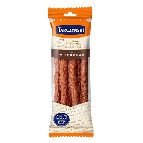 Tarczyński Kabanos Extra Wieprzowe – getrocknete polnische Schweine-Kabanossi in der Originalverpackung.
