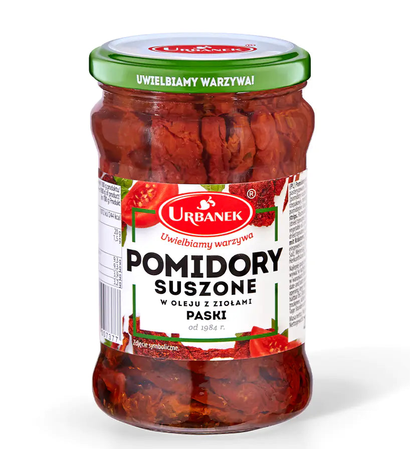 Urbanek Getrocknete Tomaten in Öl Pomidory Suszone 270g Glas mit Kräutern - polnische Tomaten in Rapsöl