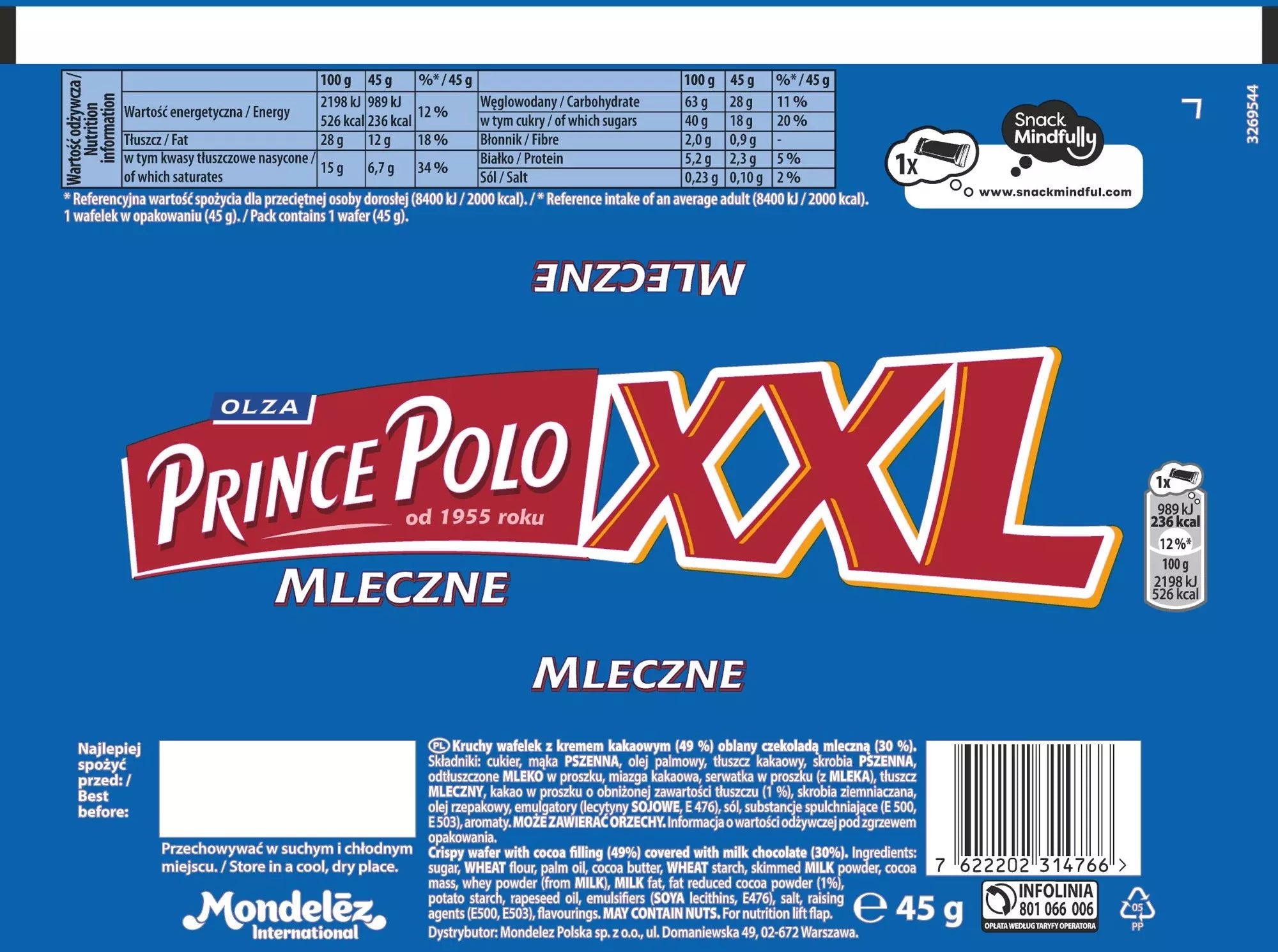 Prince Polo XXL Milchschokoladen - Geschmack - 50g x 28 Stück - Polskashop24.de - Online Supermarkt mit Lebensmittel aus Polen
