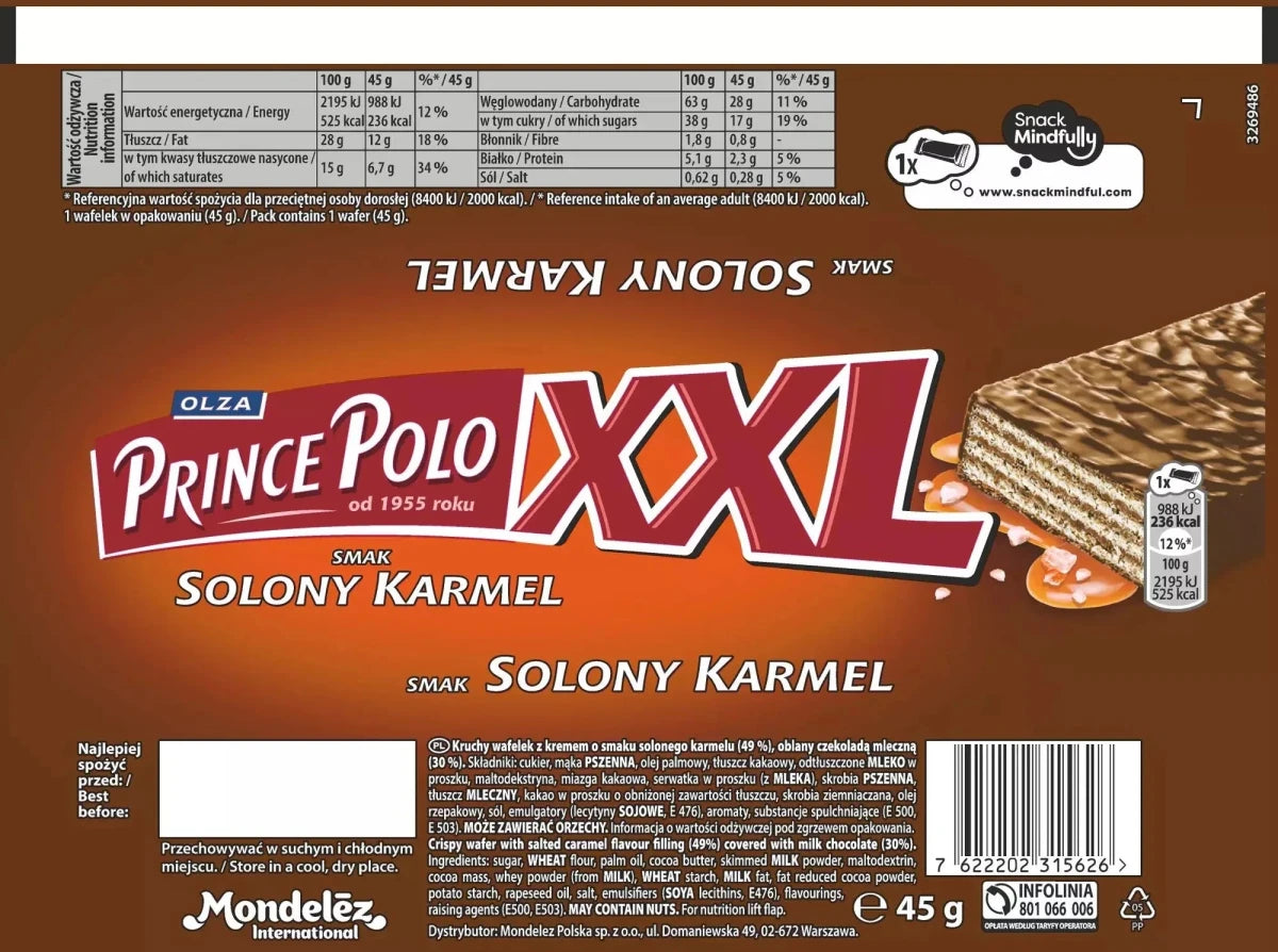 Prince Polo XXL „Slony Karmel“ (Salzkaramell) 45g x 35 Stück - Polskashop24