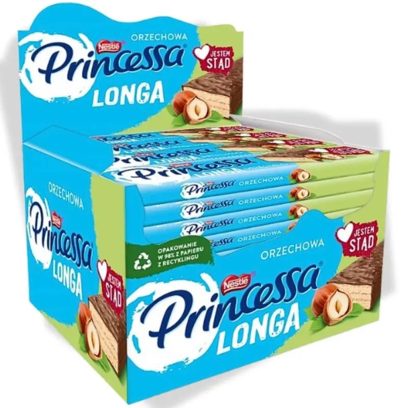 Princessa Longa Nuss 28 × 45 g – Haselnuss - Waffelriegel - Polskashop24.de - Online Supermarkt mit Lebensmittel aus Polen