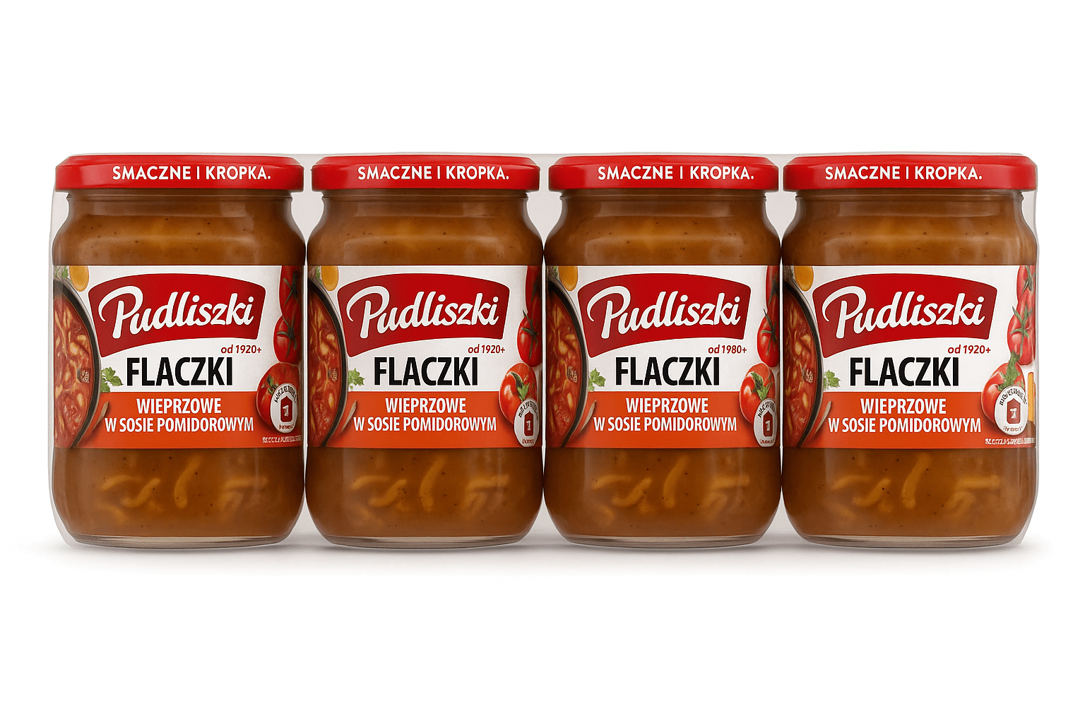 Pudliszki Flaczki Wieprzowe 4x450g - Schweinepansen in Tomatensoße Vorratspack - Polskashop24.de - Online Supermarkt mit Lebensmittel aus Polen
