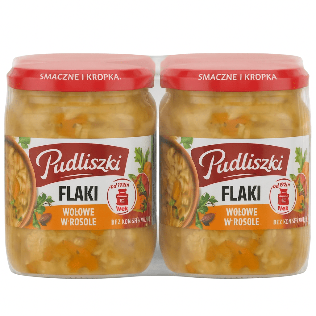 Pudliszki Flaczki Wolowe w Rosole - Rinderpansen in Brühe 4er Karton kaufen - 4x450g (1800g) polnisches Fertiggericht - Polskashop24.de - Online Supermarkt mit Lebensmittel aus Polen
