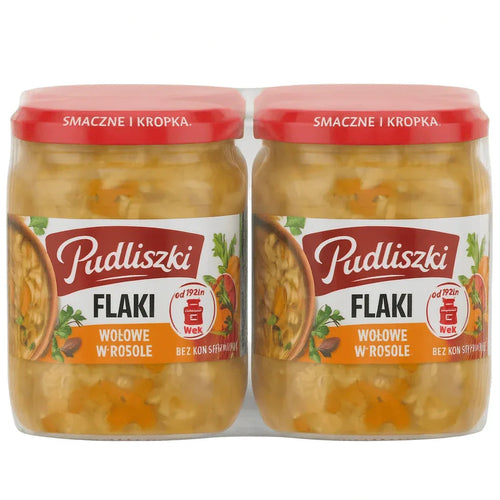 Pudliszki Flaczki Wolowe w Rosole - Rinderpansen in Brühe 4er Karton kaufen - 4x450g (1800g) polnisches Fertiggericht - Polskashop24