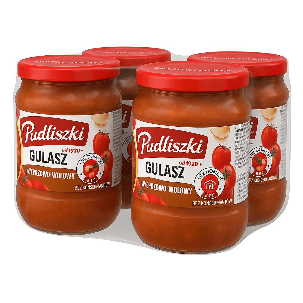 Pudliszki Gulasch Schweine - und Rindfleisch 4er Karton kaufen - 4x460g (1840g) polnisches Fertiggericht - Polskashop24.de - Online Supermarkt mit Lebensmittel aus Polen