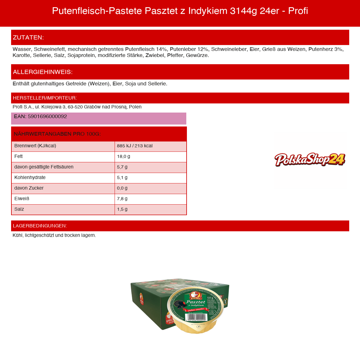 Putenfleisch - Pastete Pasztet z Indykiem 3144g 24er - Profi - Polskashop24