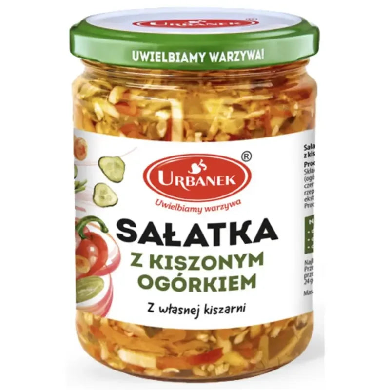 Urbanek Salat mit sauren Gurken Sałatka z Kiszonym Ogórkiem 510g Glas - polnischer Gemüsesalat mit Weißkohl Karotten und Paprika