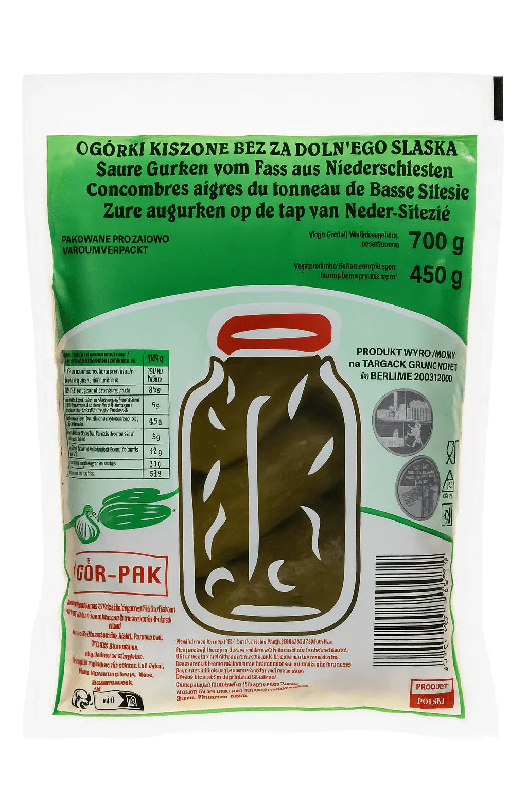 Saure Gurken vom Fass aus Niederschlesien kaufen - GÓR - PAK 700g - Polskashop24.de - Online Supermarkt mit Lebensmittel aus Polen