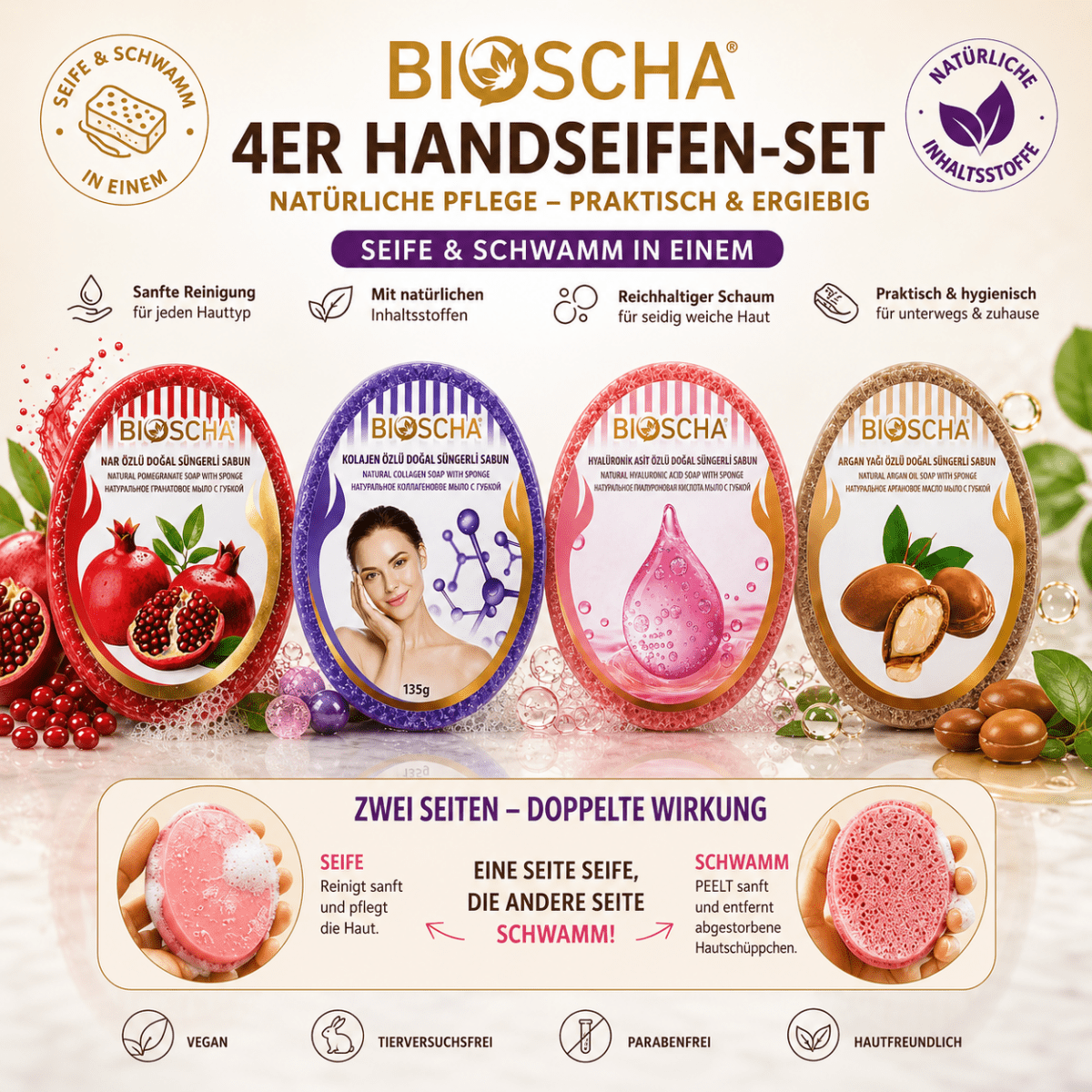 Seifenschwamm 4er Set 4x135g - Bioscha - Polskashop24