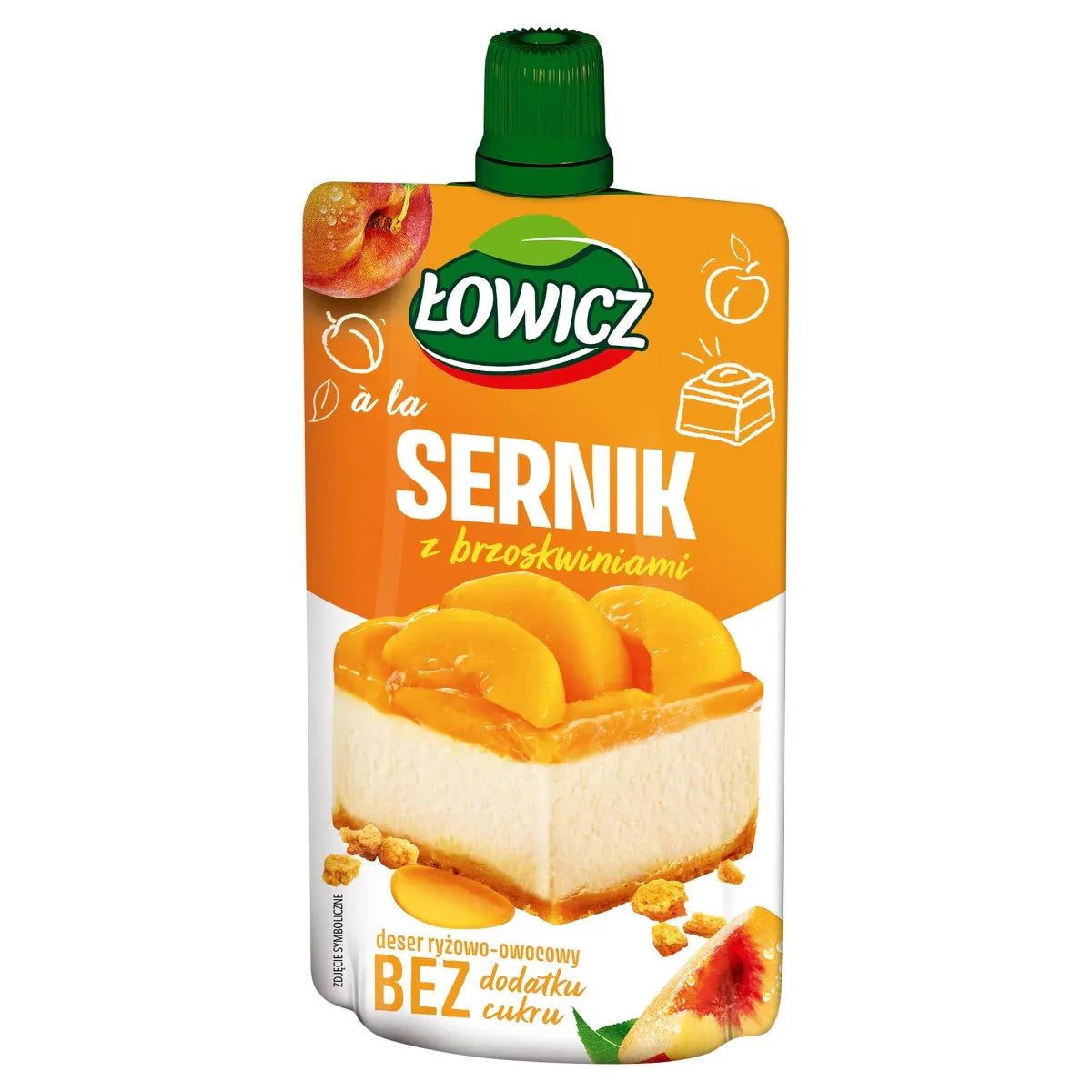 Łowicz Sernik z Brzoskwiniami Reis-Frucht-Dessert 100g - Käsekuchen-Pfirsich-Geschmack ohne Zuckerzusatz