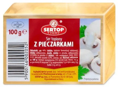 Sertop Schmelzkäse mit Champignons 100g Packung - cremiger polnischer Schmelzkäse mit Pilzgeschmack
