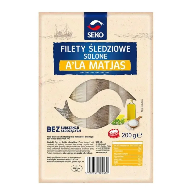 Sledzie solone Matjas w Oleju salzige Heringe im Öl 200g von Seko - atlantische Heringsfilets gesalzen nach Matjas-Art