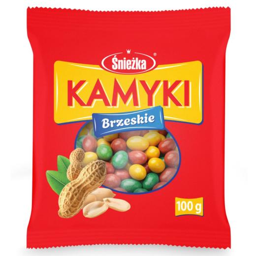 Śnieżka Kamyki Brzeskie – bunte Dragées mit Erdnüssen in der 100-g-Packung.