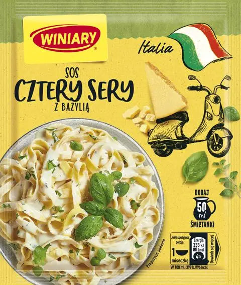 Winiary Sos Cztery Sery Fix Vier-Käsesorten-Soße mit Basilikum 37g - Polnische Instant-Käsesoße von Nestlé