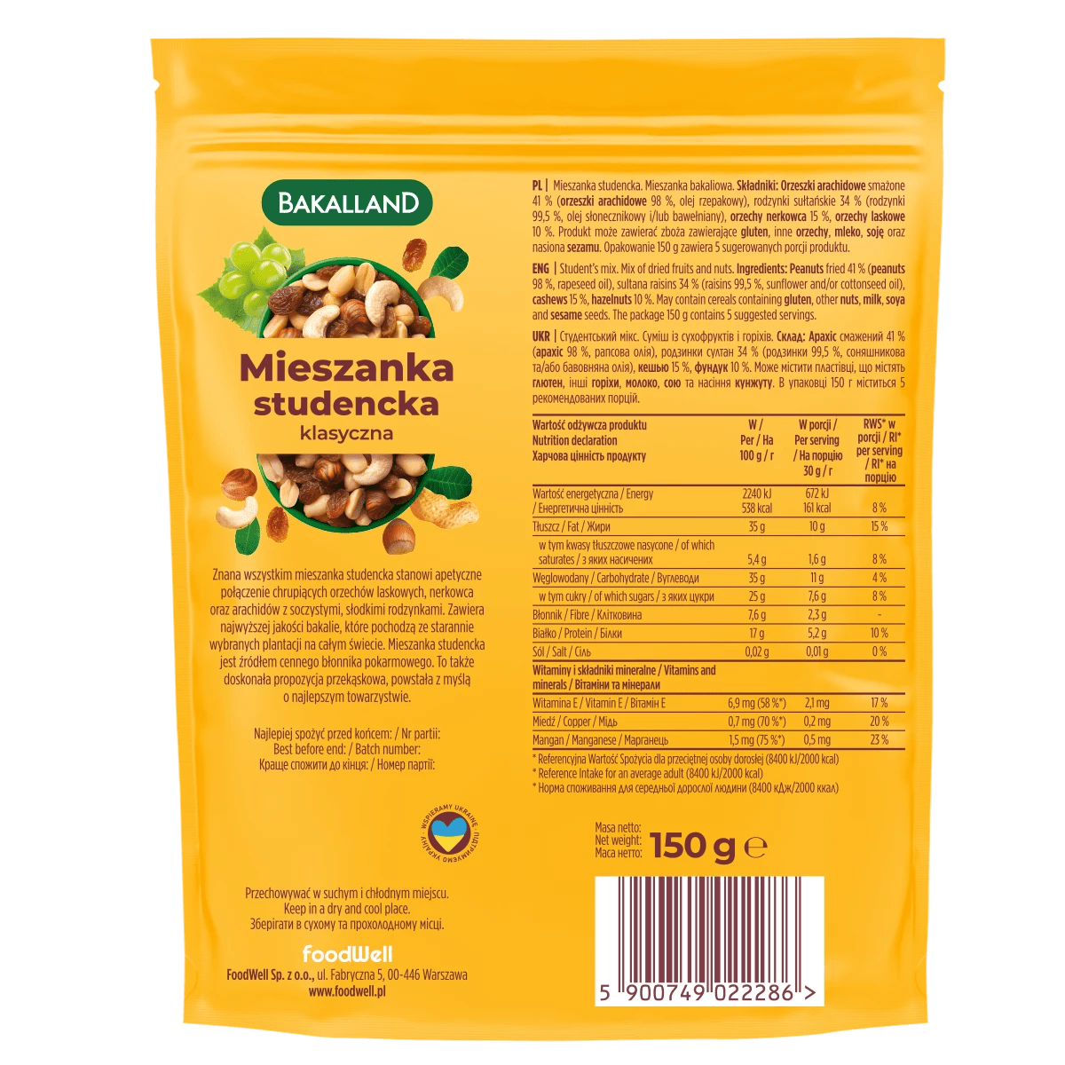 Studentenfutter mit Mandeln Mieszanka Studencka 100g - Bakalland - Polskashop24