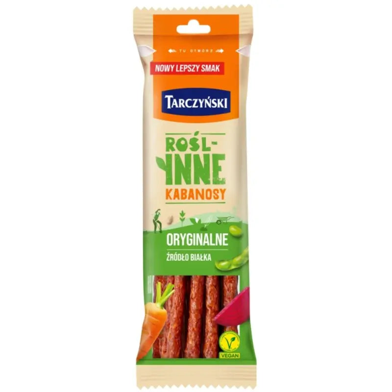 Tarczyński Kabanosy Roślinne Vegan 90g - Pflanzliche vegane Kabanos glutenfrei proteinreich mit Vitamin B12