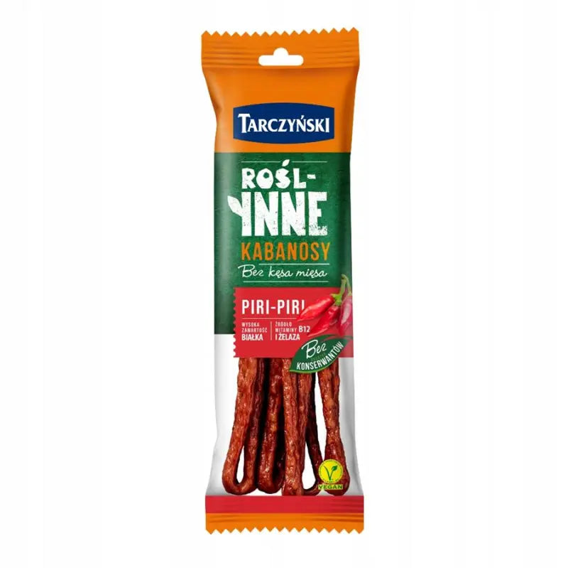 Tarczyński Kabanosy Roślinne Vegan Piri Piri 90g - Würzig-scharfe pflanzliche vegane Kabanos glutenfrei mit Vitamin B12