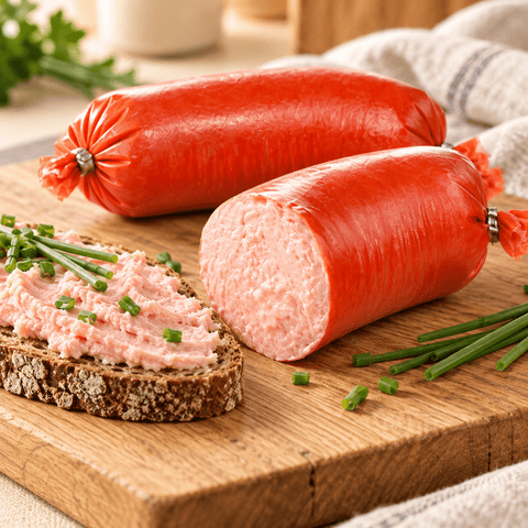 Metka Łososiowa von Mielczarek – polnische Teewurst auf Brot mit Schnittlauch (Serviervorschlag)
