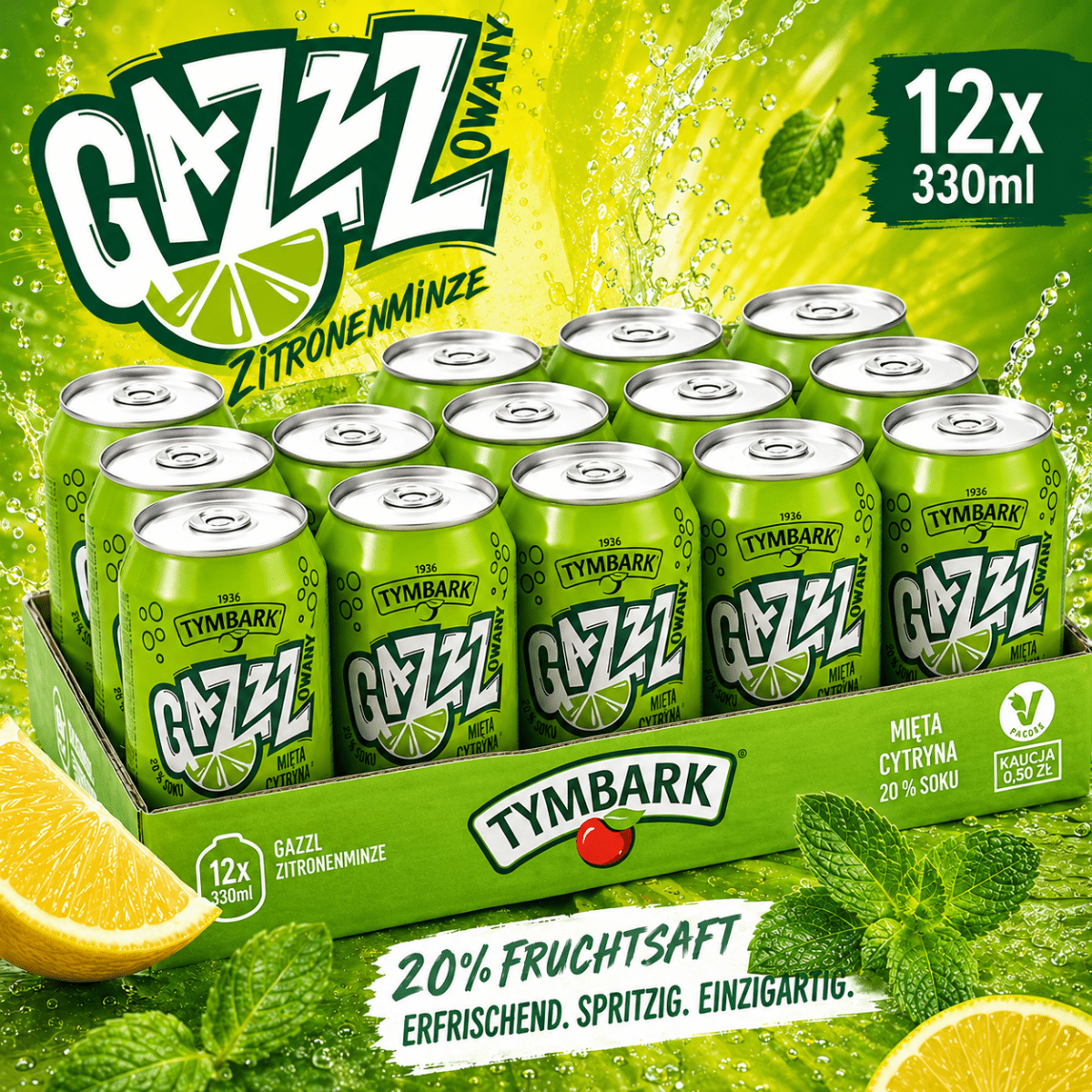 Tymbark GAZZZ Zitrone Minze 12er Träger 12x330ml - Polskashop24