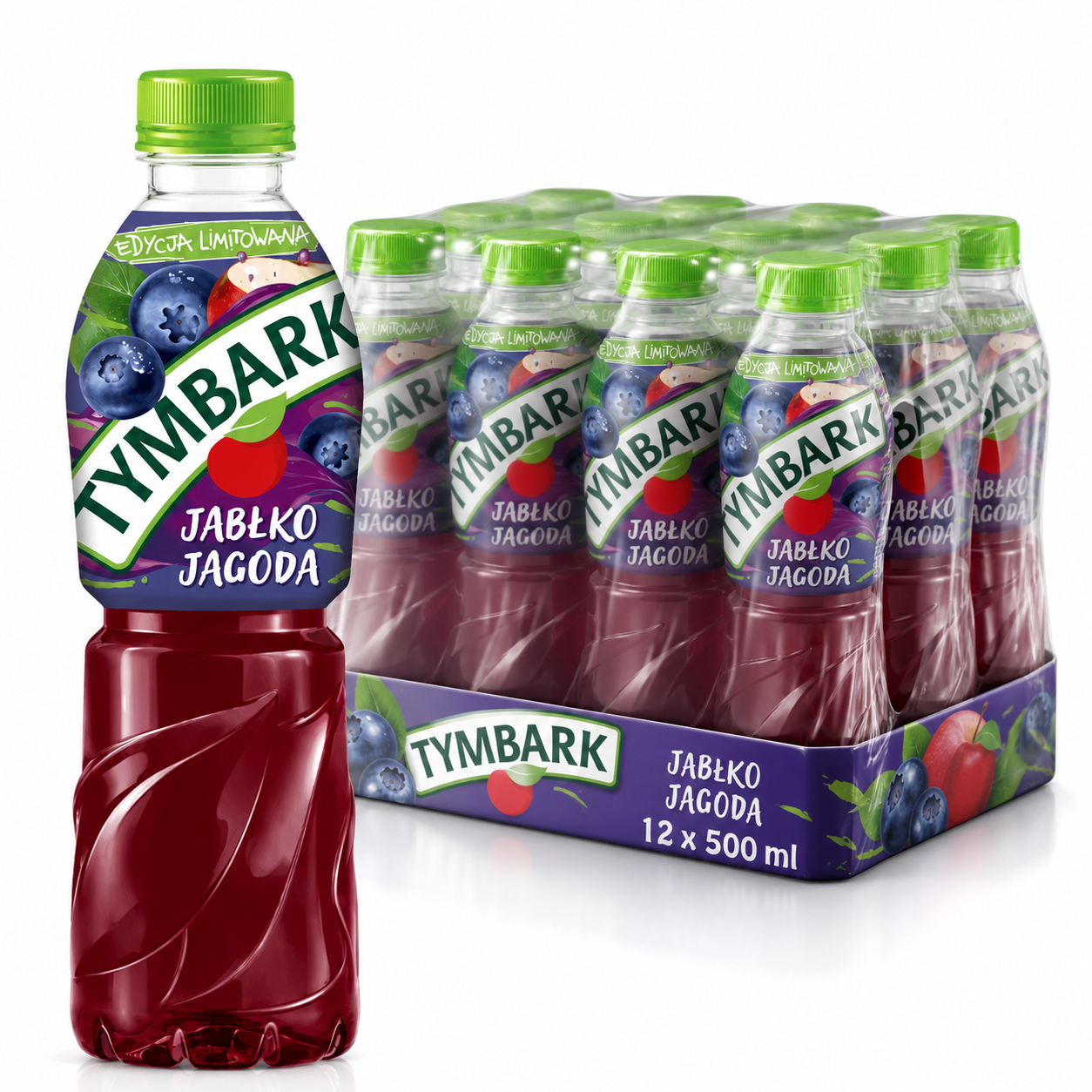 Tymbark Jabłko Jagoda 12 x 500ml – Apfel-Blaubeer-Getränk