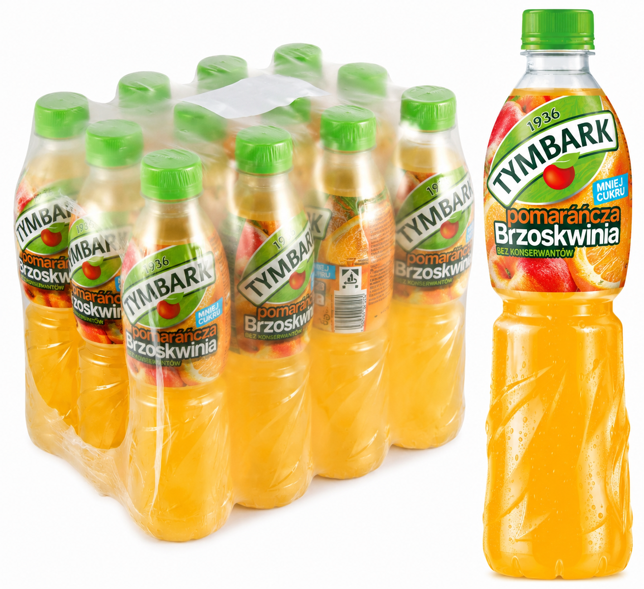 Tymbark Orange Pfirsich Getränk im 12er Träger mit 500 ml Flaschen