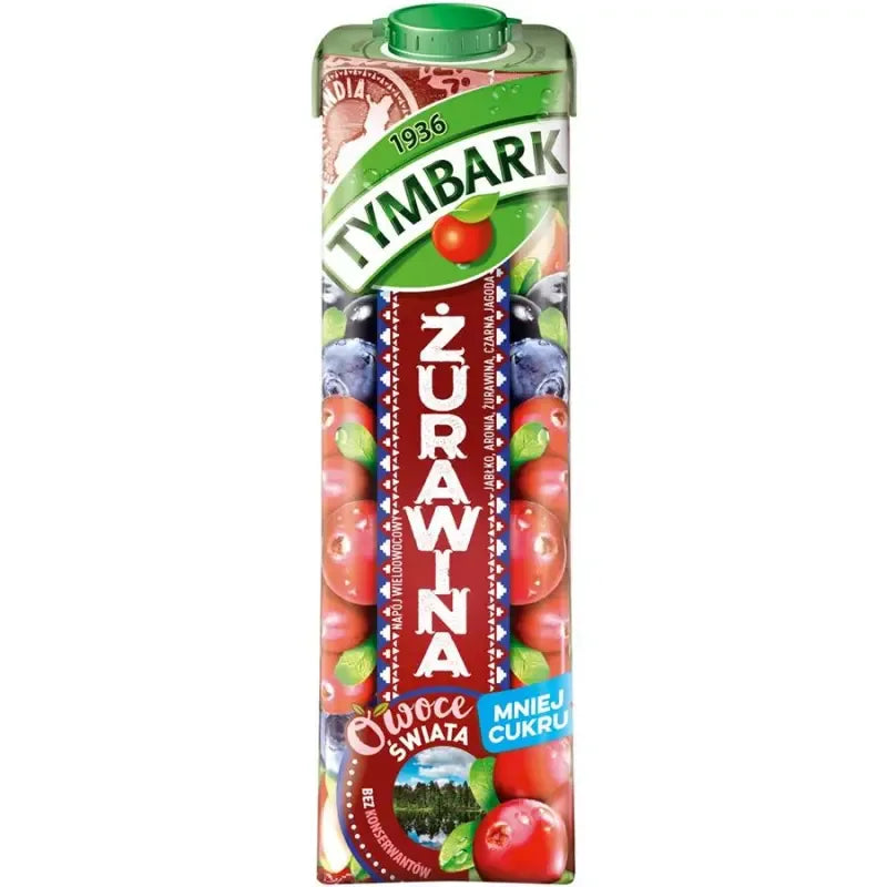 Tymbark Cranberry-Blaubeere-Apfel Mehrfruchtgetränk 1 Liter Flasche - Polnisches Fruchtgetränk mit Cranberry und Blaubeere
