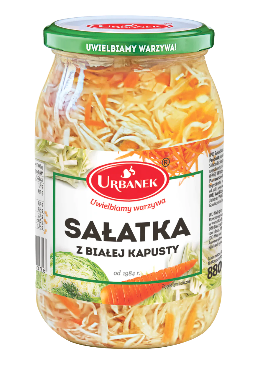 Urbanek Weißkohlsalat Sałatka z Białej Kapusty 880g Glas - polnischer Kohlsalat mit Karotten in süß-saurer Marinade