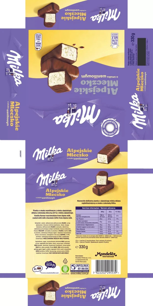 Vanille - Schaumzucker Alpejskie Mleczko Waniliowe 330g - Milka - Polskashop24