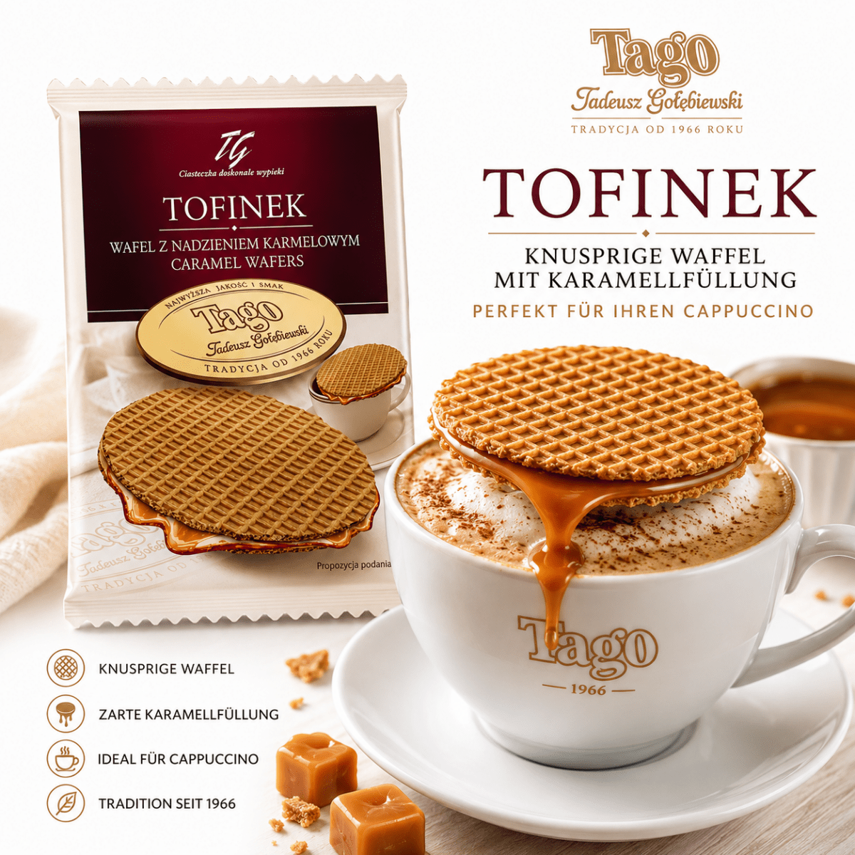 Waffel mit Karamell - Wafel z karmelem Tofinek 40g - Tago - Polskashop24