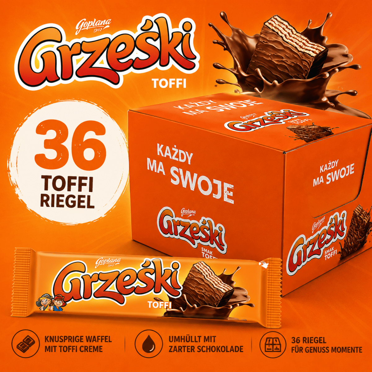 Waffelriegel Grzeski Toffee 36g - Goplana - Polskashop24