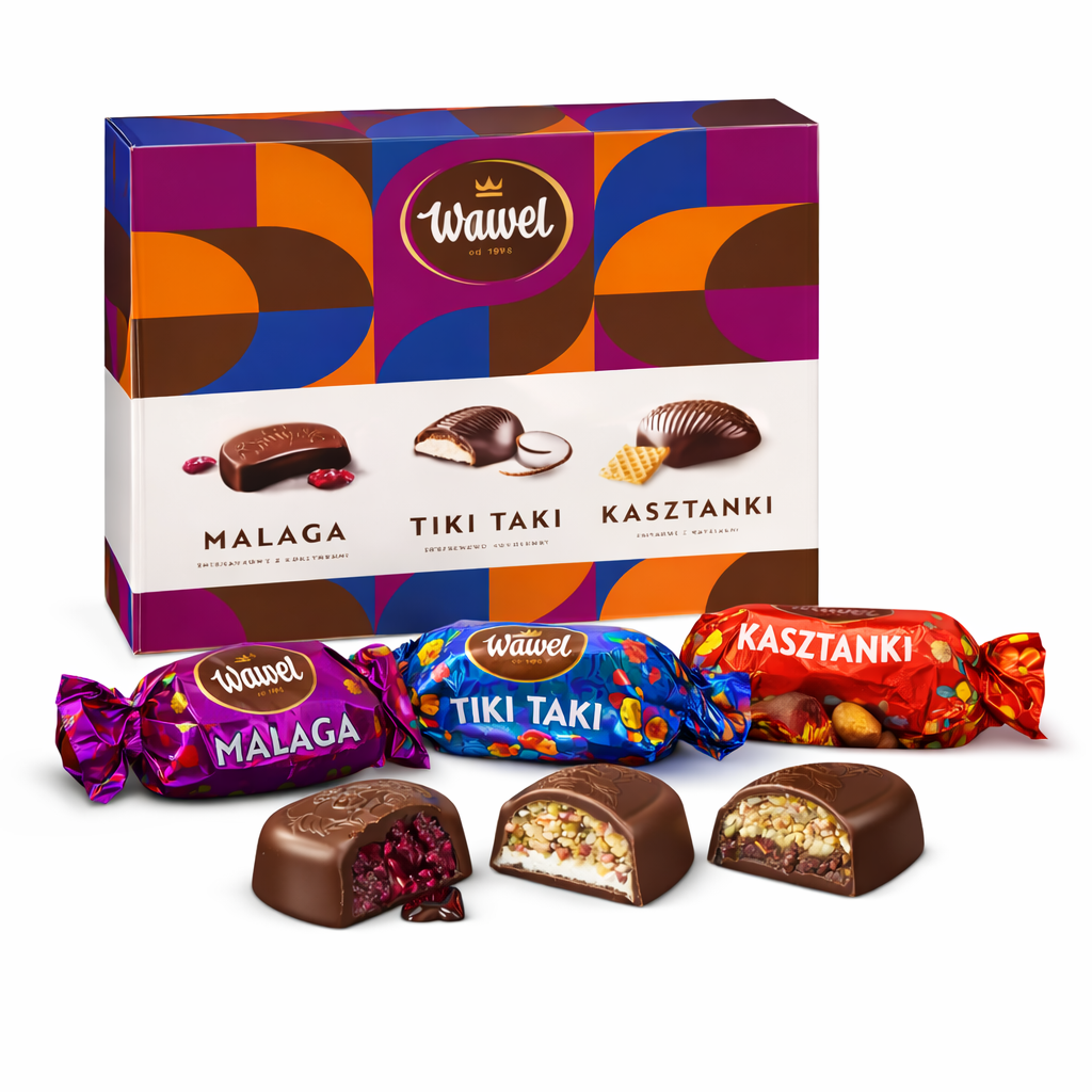 Wawel Pralinen Kollektion Malaga Tiki Taki und Kasztanki 158g Geschenkbox