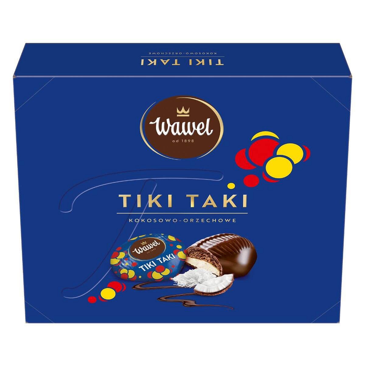 Wawel Tiki Taki Kokos-Erdnuss-Pralinen 155 g – polnische Schokoladenpralinen in blauer Verpackung