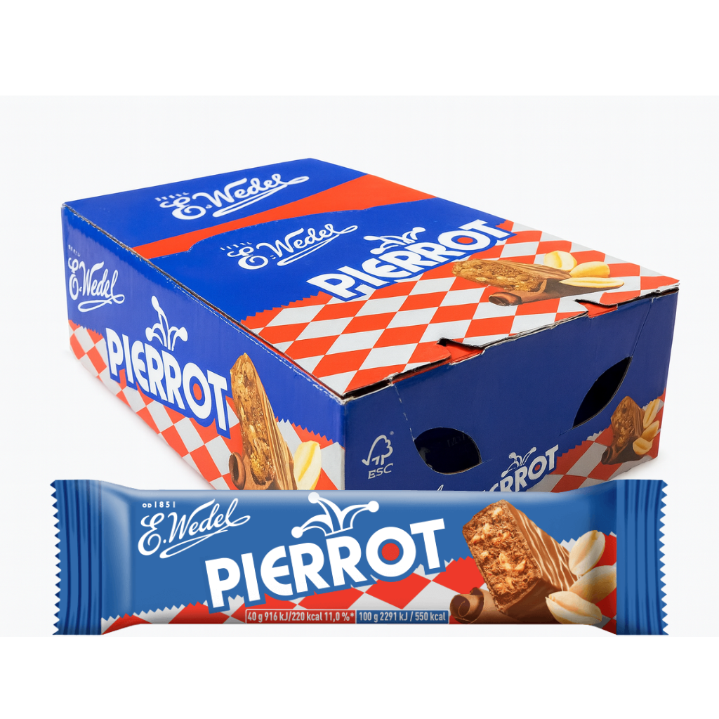 Wedel Baton Pierrot Schokoriegel Karton 24 x 40g - Polnischer Nussriegel mit 25% Erdnüssen und Milchschokolade - Vorratspackung