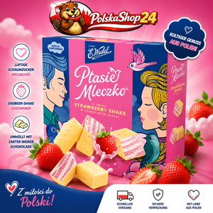 Wedel Ptasie Mleczko Erdbeer-Shake – Polnische Schaumzuckerbonbons mit weißer Schokolade 340g