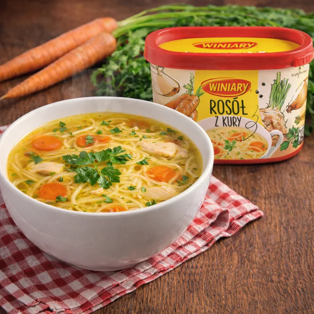Winiary Rosół z Kury polnische Hühnerbrühe mit Nudeln und Karotten, traditionelle Suppe, Produktabbildung