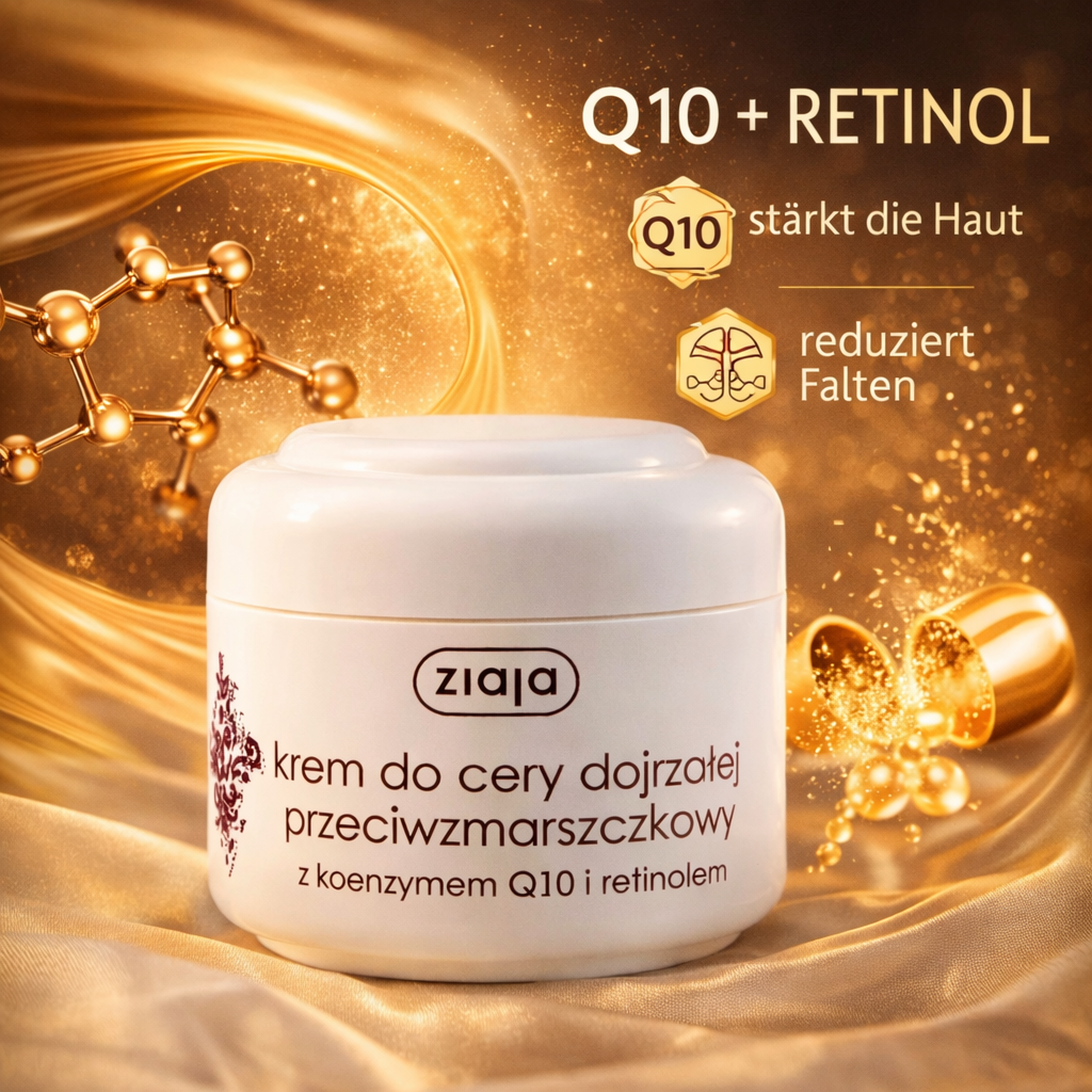 Ziaja Anti-Falten-Creme mit Q10 und Retinol – stärkt die Hautstruktur und reduziert sichtbar Falten